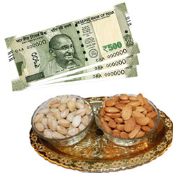 Cash - Rs. 1500 + Pista Badam Bowls Tray - Click here to View more details about this Product